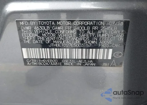 2014 Lexus Is 350 from USA, damaged, VIN JTHBE1D27E5003157